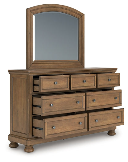 Feddinger California King Panel Bed with Mirrored Dresser, Chest and Nightstand
