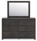Hollivern King Panel Bed with Mirrored Dresser and Nightstand