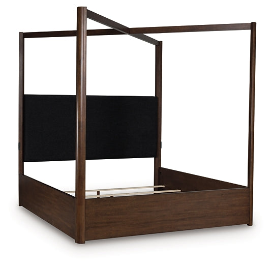 Dilenno King Canopy Bed with Mirrored Dresser