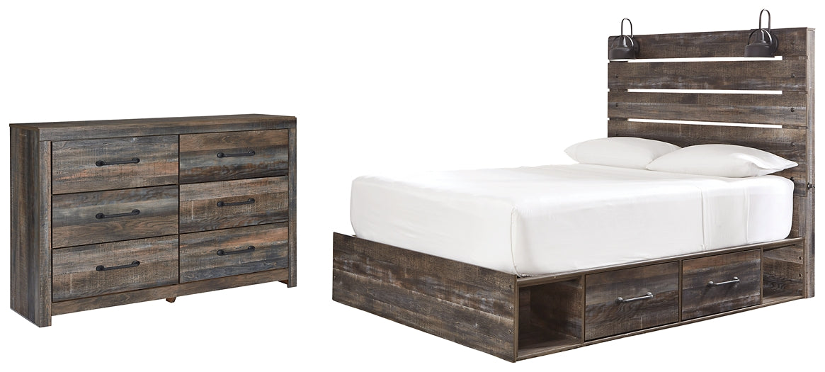 Drystan Queen Panel Bed with 2 Storage Drawers with Dresser