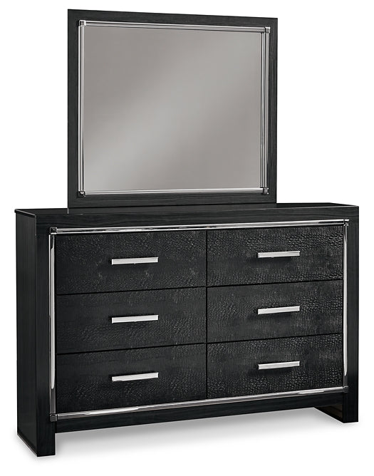 Kaydell King Panel Bed with Storage with Mirrored Dresser and 2 Nightstands