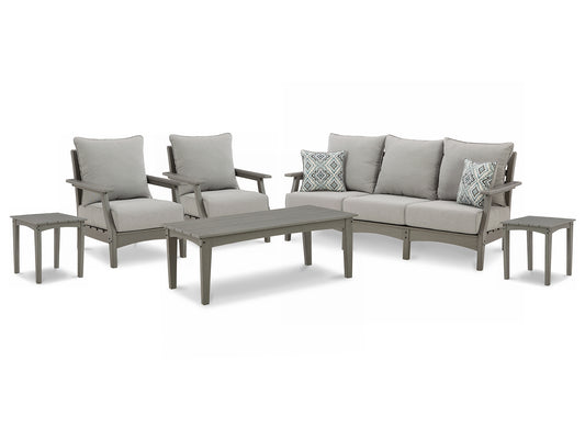 Visola Outdoor Sofa and  2 Lounge Chairs with Coffee Table and 2 End Tables