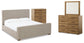 Dakmore King Upholstered Bed with Mirrored Dresser and Chest